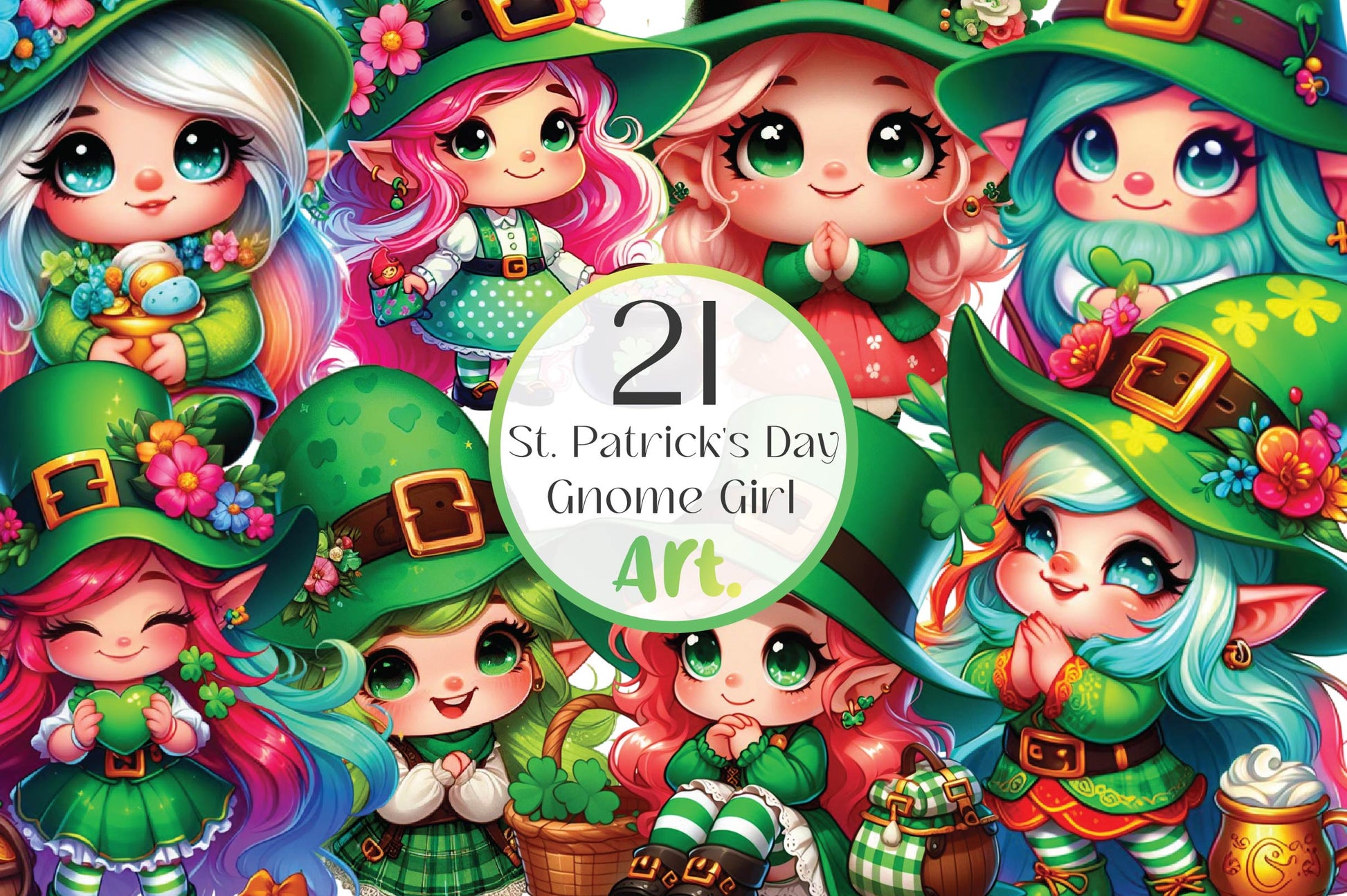 St Patricks Day Gnome Girl Clipart Bundle - CraftNest - Digital Crafting and Art
