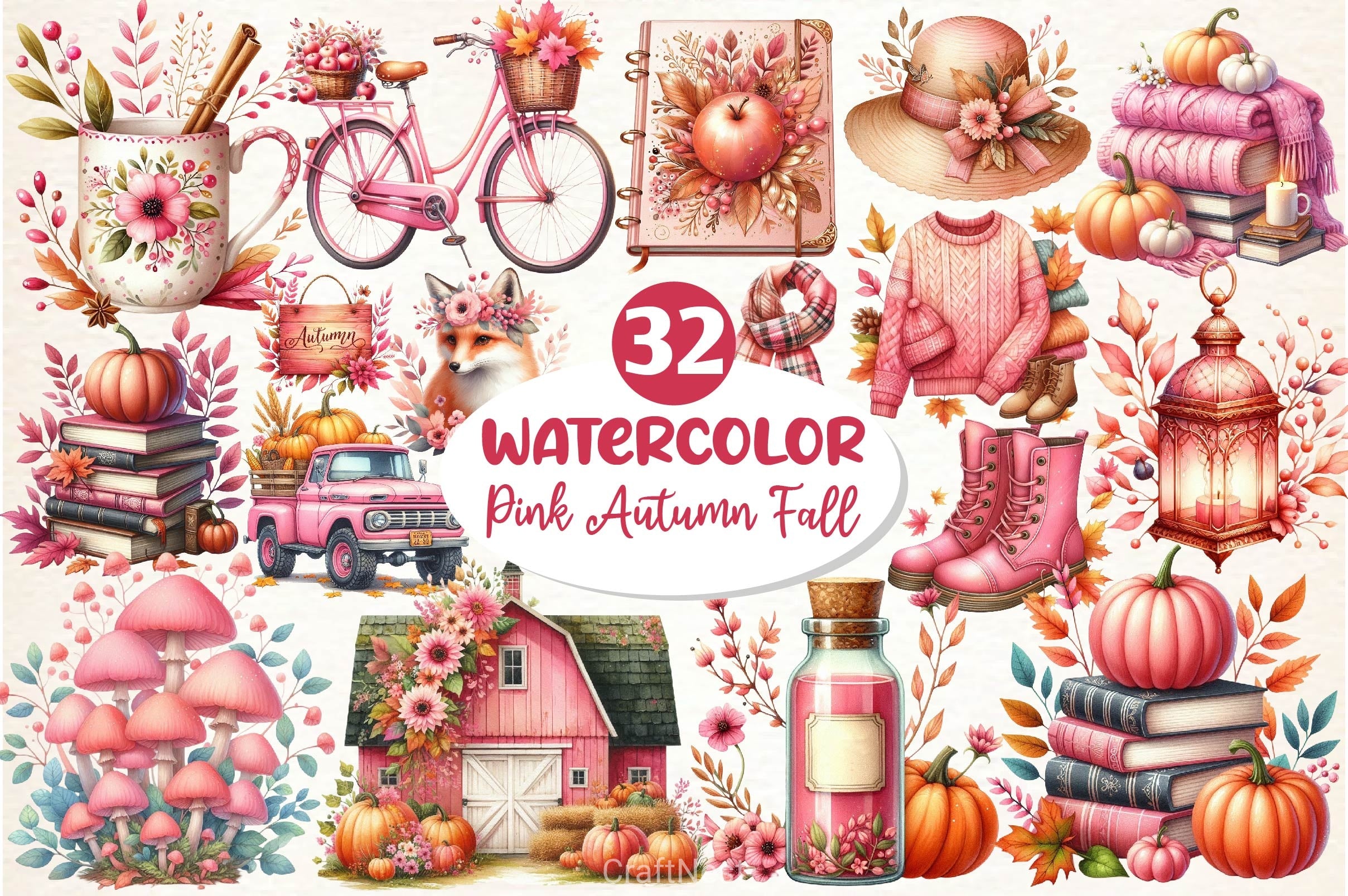 Pink Autumn Fall Clipart Bundle - CraftNest - Digital Crafting and Art