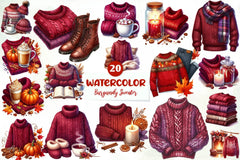 Burgundy Sweater Weather Clipart Bundle - CraftNest - Digital Crafting and Art
