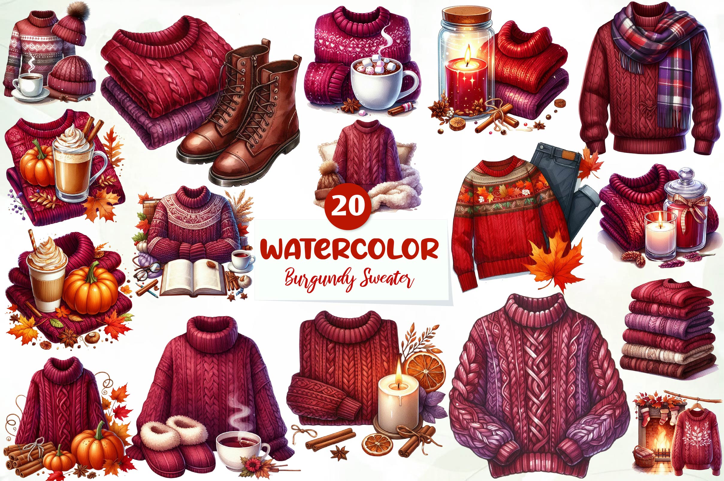 Burgundy Sweater Weather Clipart Bundle - CraftNest - Digital Crafting and Art