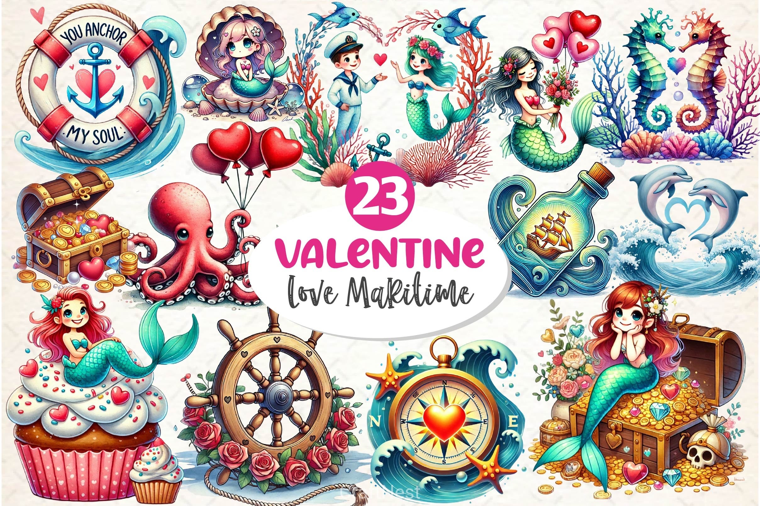Love Maritime Valentines Clipart Bundle - CraftNest - Digital Crafting and Art