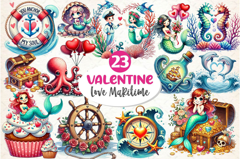 Love Maritime Valentines Clipart Bundle - CraftNest - Digital Crafting and Art