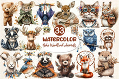 Sweet Boho Woodland Creatures Animals Clipart Bundle 2 - CraftNest - Digital Crafting and Art