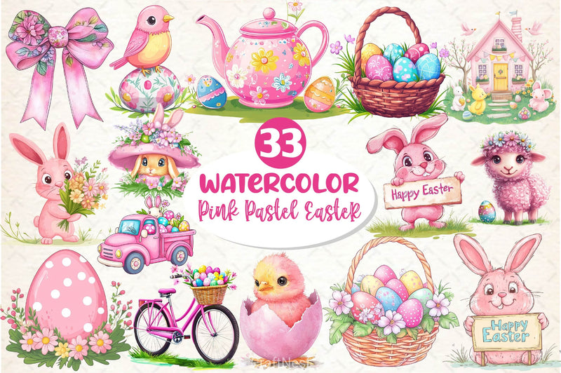 Pink Pastel Easter Clipart Bundle - CraftNest - Digital Crafting and Art