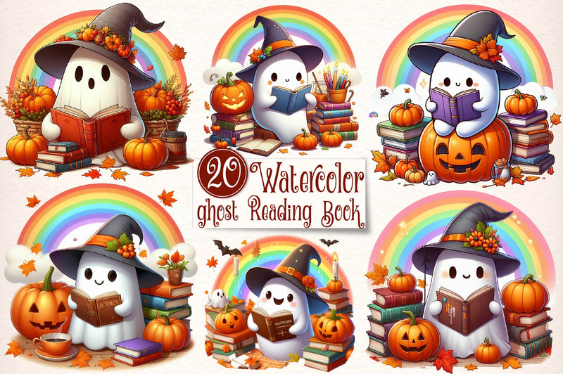 Ghost Reading A Book Clipart Bundle - CraftNest - Digital Crafting and Art