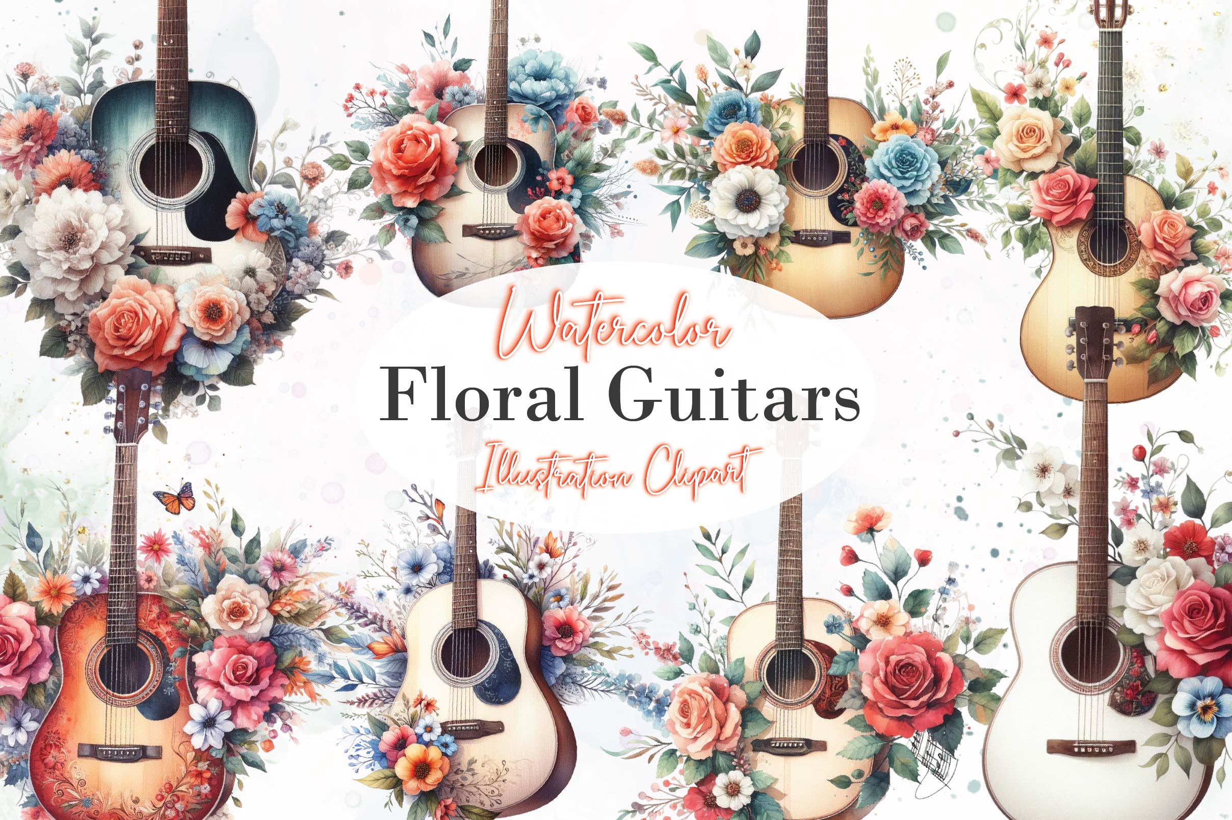 Floral Guitars Clipart Bundle - CraftNest - Digital Crafting and Art