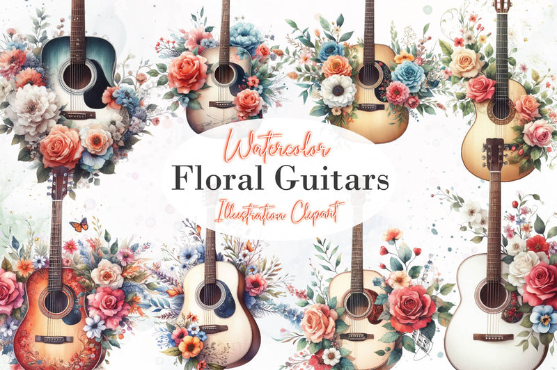 Floral Guitars Clipart Bundle - CraftNest - Digital Crafting and Art