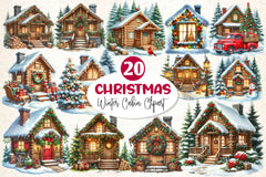 Winter Christmas Cabin Clipart Bundle - CraftNest - Digital Crafting and Art