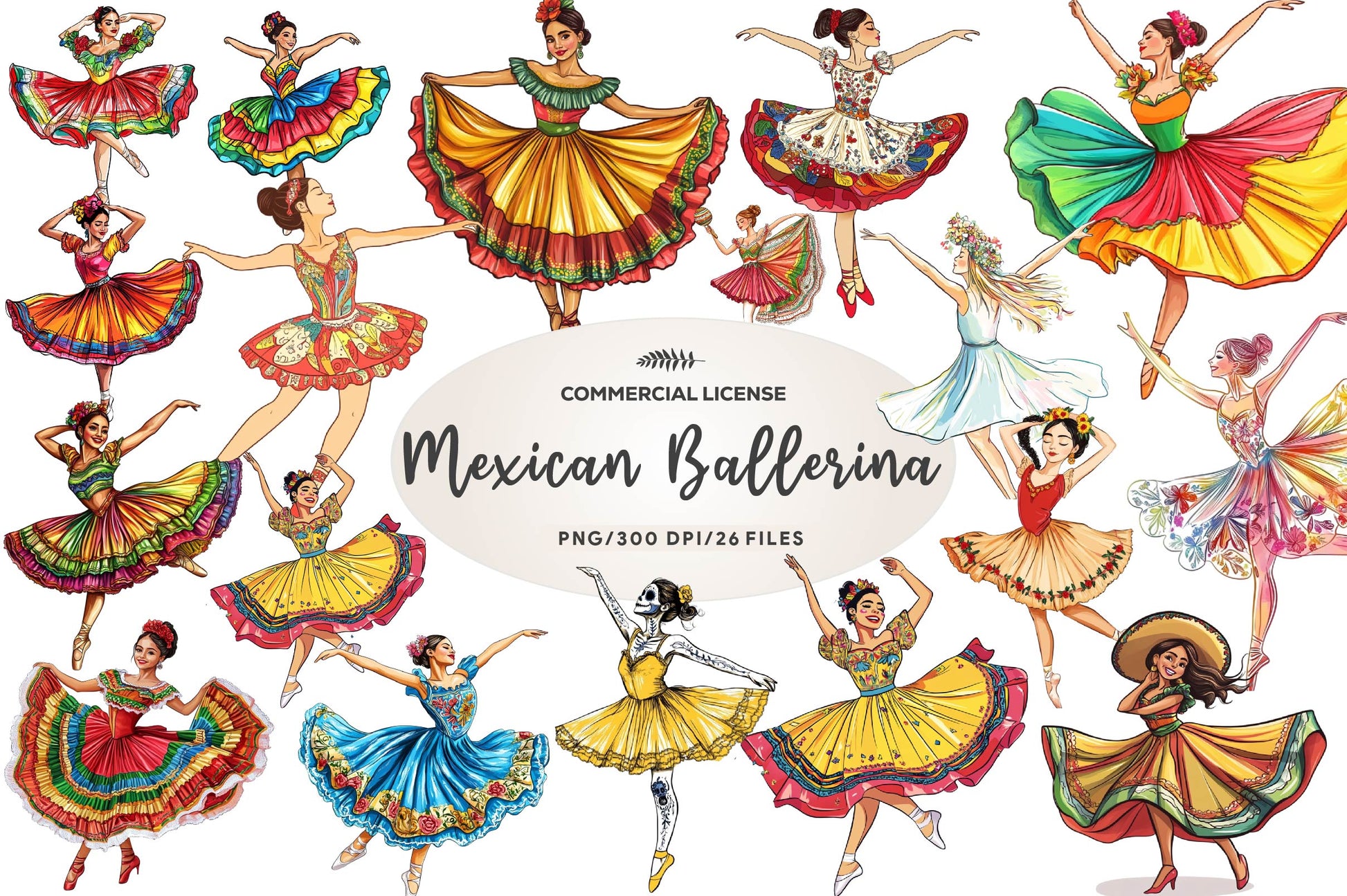 Cute Mexican Ballerina Clipart Bundle - CraftNest - Digital Crafting and Art