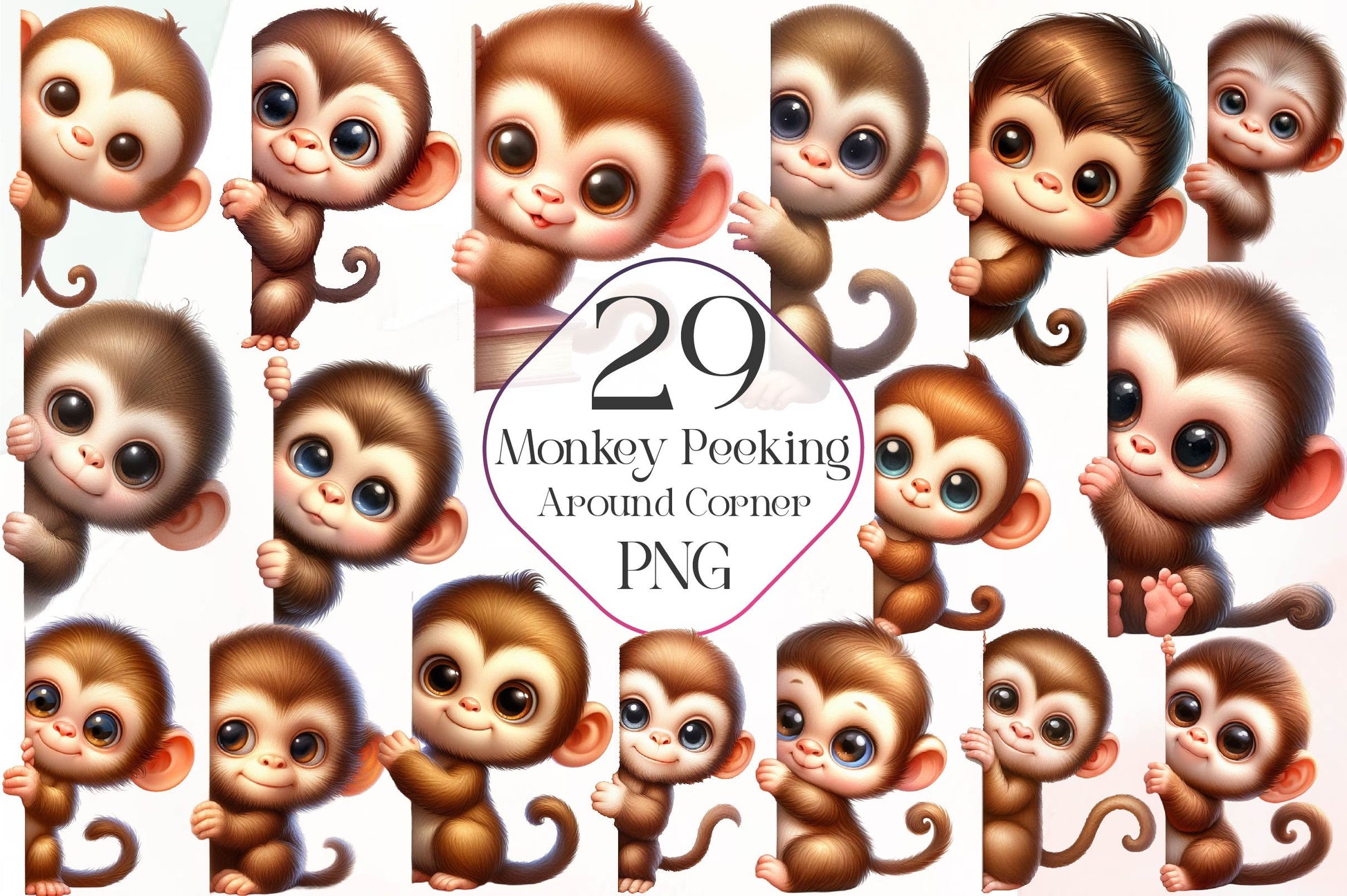 Monkey Peeking Around Corner Clipart Bundle - CraftNest - Digital Crafting and Art