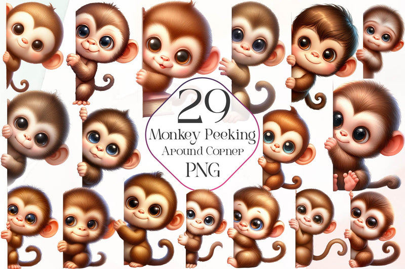 Monkey Peeking Around Corner Clipart Bundle - CraftNest - Digital Crafting and Art