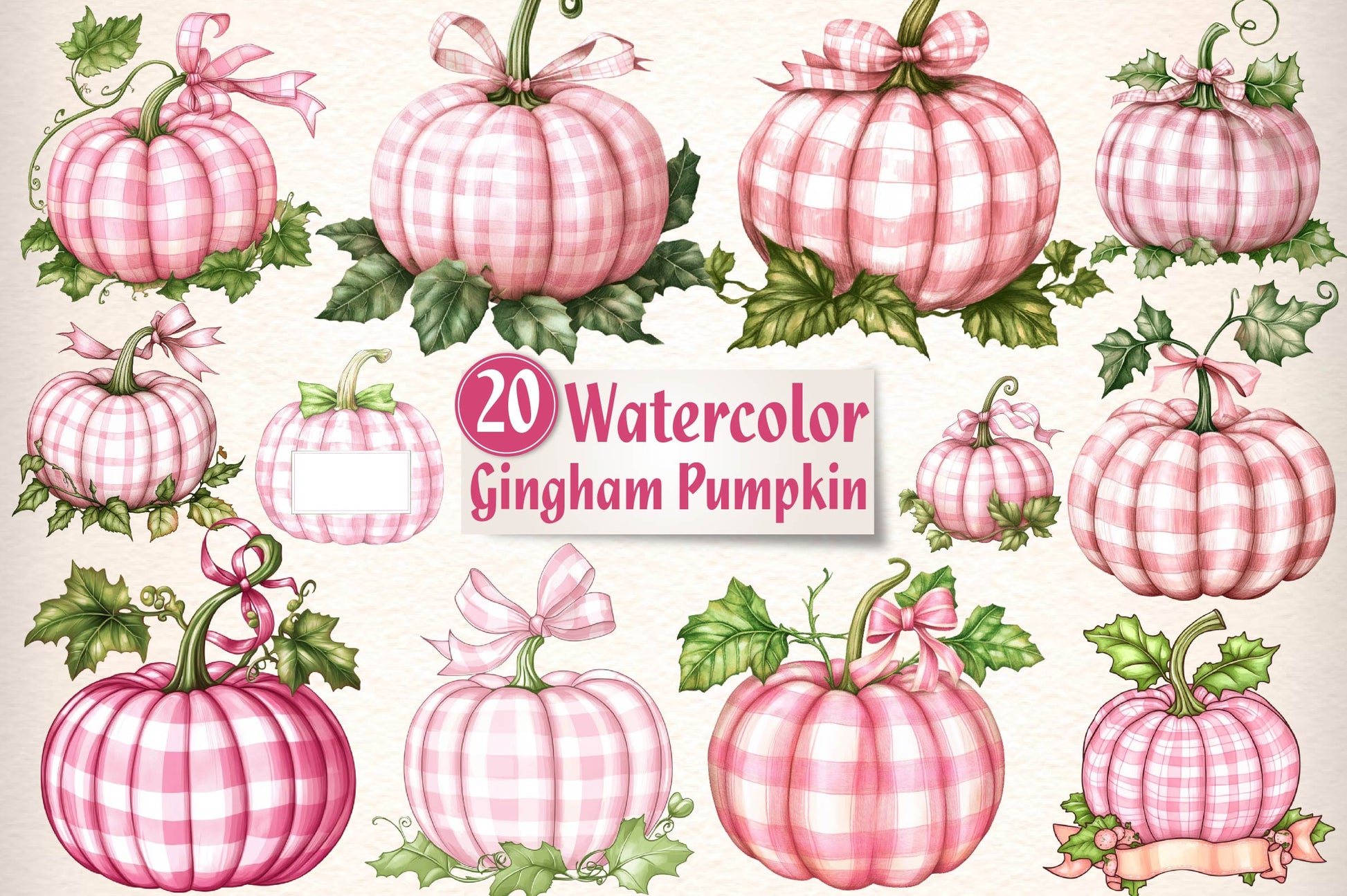 Pink Gingham Pumpkin Clipart Bundle - CraftNest - Digital Crafting and Art