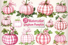 Pink Gingham Pumpkin Clipart Bundle - CraftNest - Digital Crafting and Art