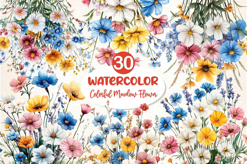 Colorful Meadow Flower Clipart Bundle 2 - CraftNest - Digital Crafting and Art