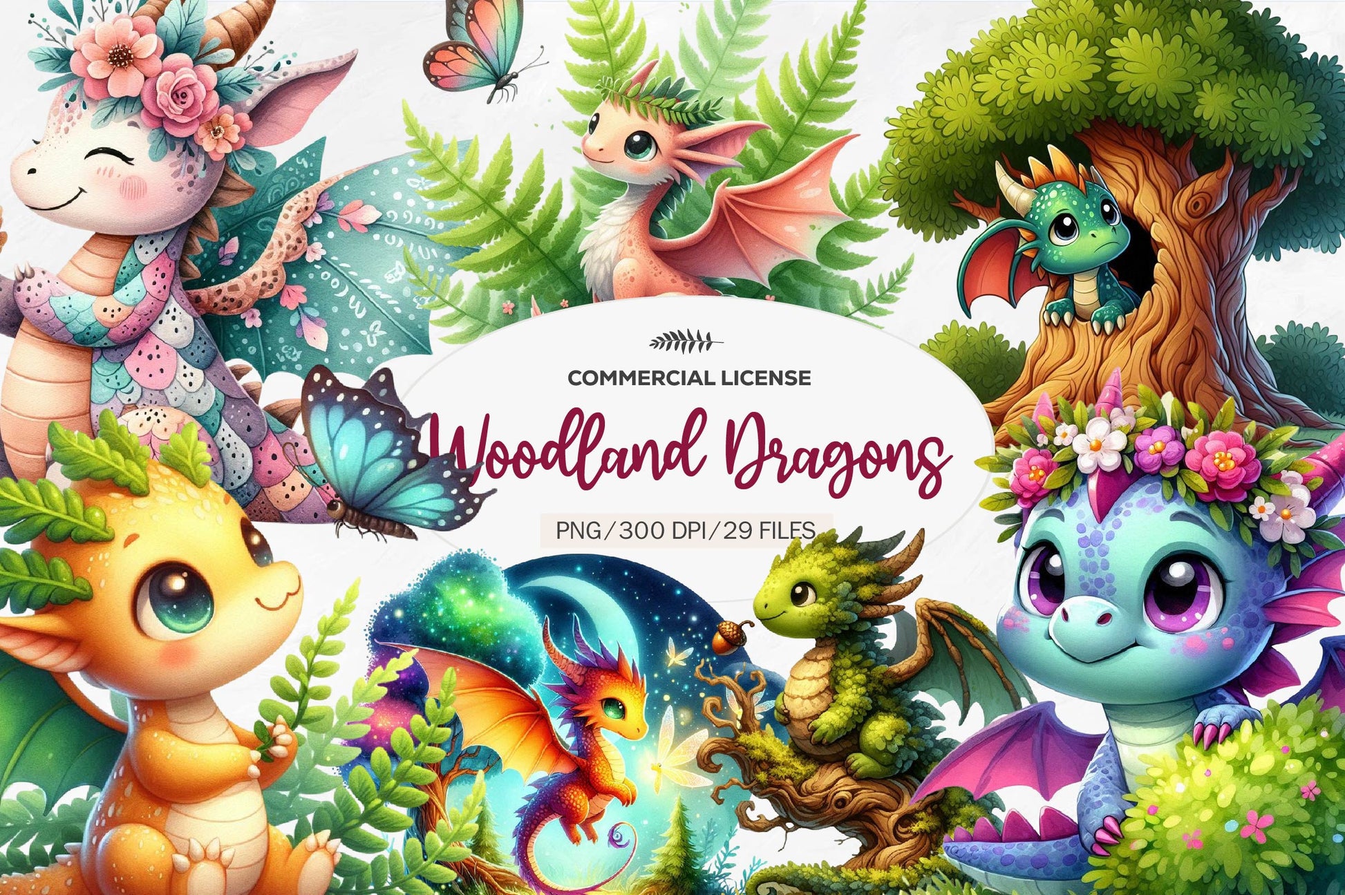Cute Woodland Dragons Clipart Bundle - CraftNest - Digital Crafting and Art