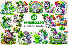 St Patricks Day Cute Unicorn Clipart Bundle 4 - CraftNest - Digital Crafting and Art