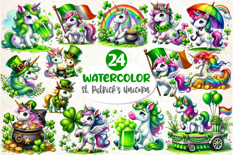 St Patricks Day Cute Unicorn Clipart Bundle 4 - CraftNest - Digital Crafting and Art