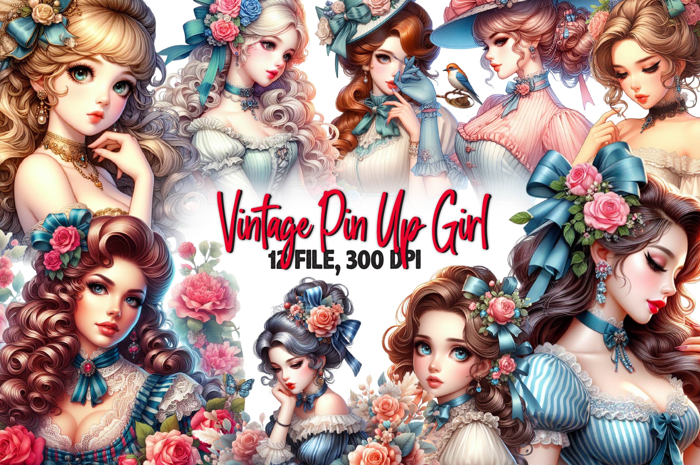 Vintage Pin Up Girl Clipart Bundle - CraftNest - Digital Crafting and Art