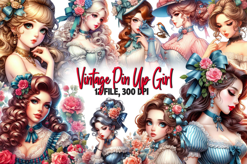 Vintage Pin Up Girl Clipart Bundle - CraftNest - Digital Crafting and Art