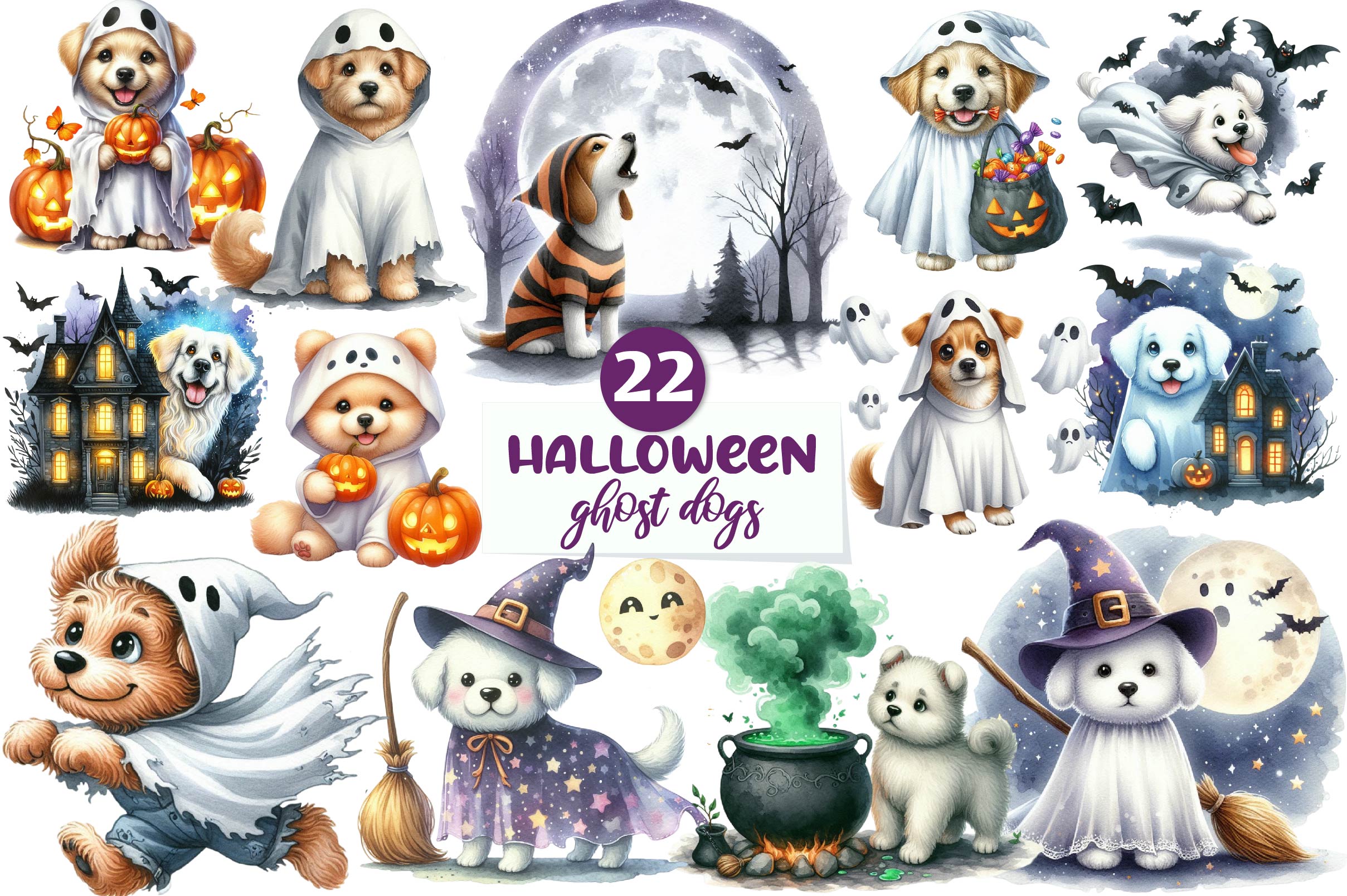 Halloween Ghost Dogs Clipart Bundle - CraftNest - Digital Crafting and Art
