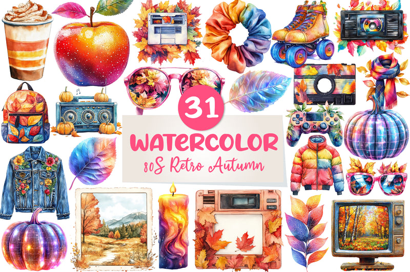 80s Retro Autumn Clipart Bundle - CraftNest - Digital Crafting and Art