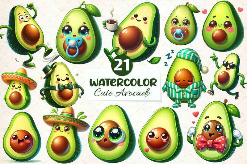 Cute Avocado Clipart Bundle 1 - CraftNest - Digital Crafting and Art