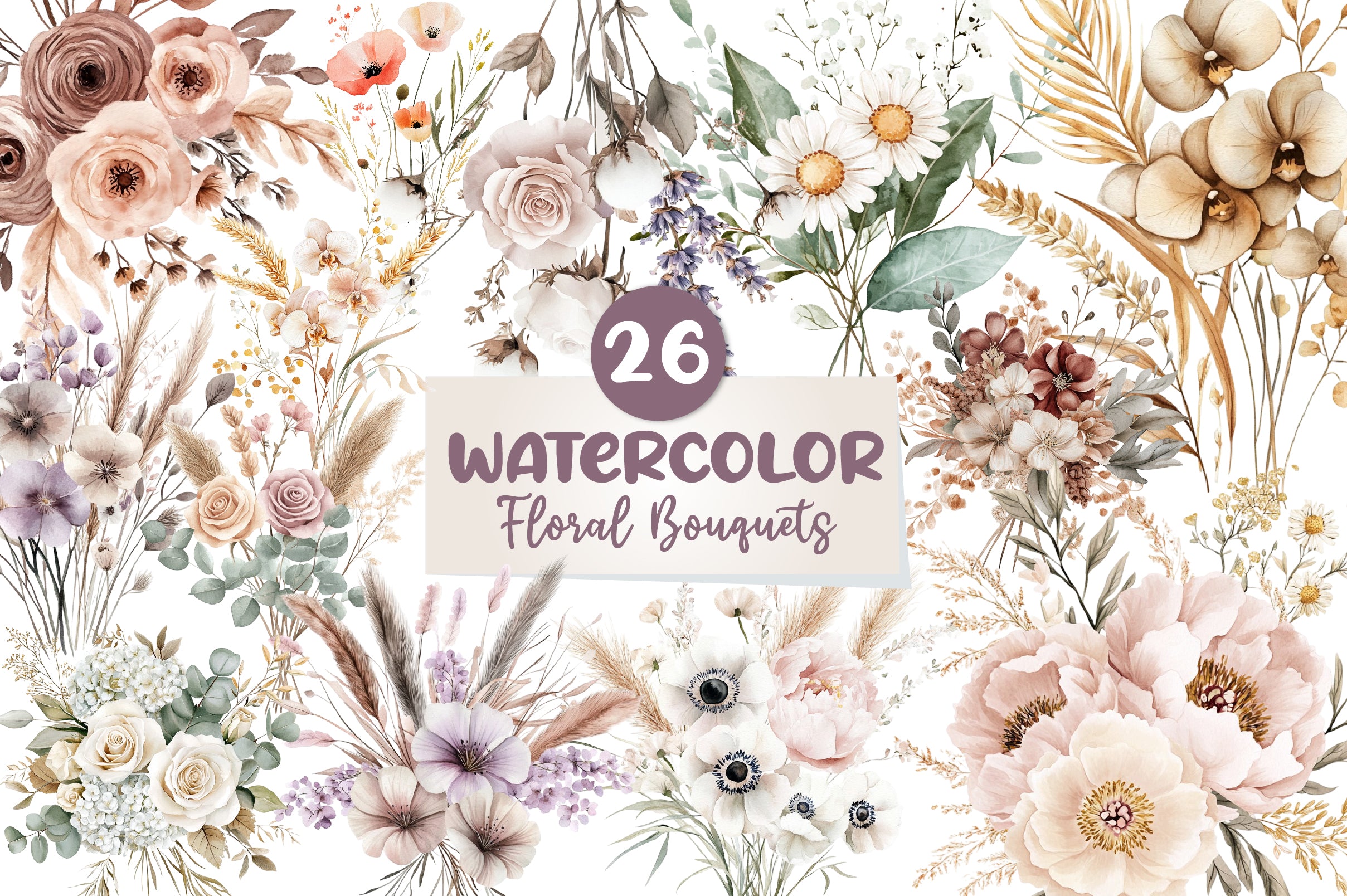 Boho Mothers Day Floral Bouquets Clipart Bundle - CraftNest - Digital Crafting and Art