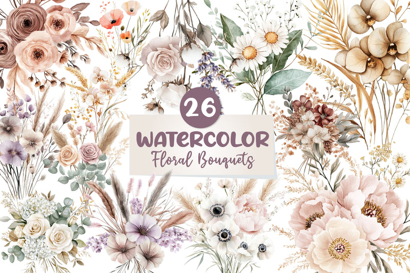 Boho Mothers Day Floral Bouquets Clipart Bundle - CraftNest - Digital Crafting and Art