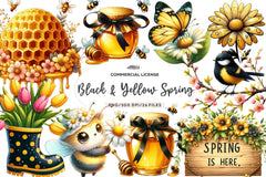 Black & Yellow Spring Clipart Bundle - CraftNest - Digital Crafting and Art