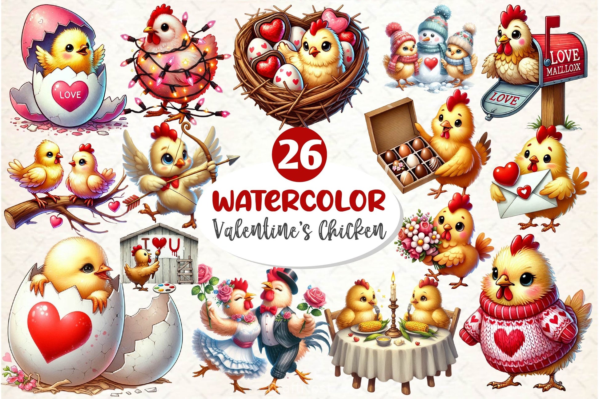 Valentines Day Chicken Clipart Bundle - CraftNest - Digital Crafting and Art