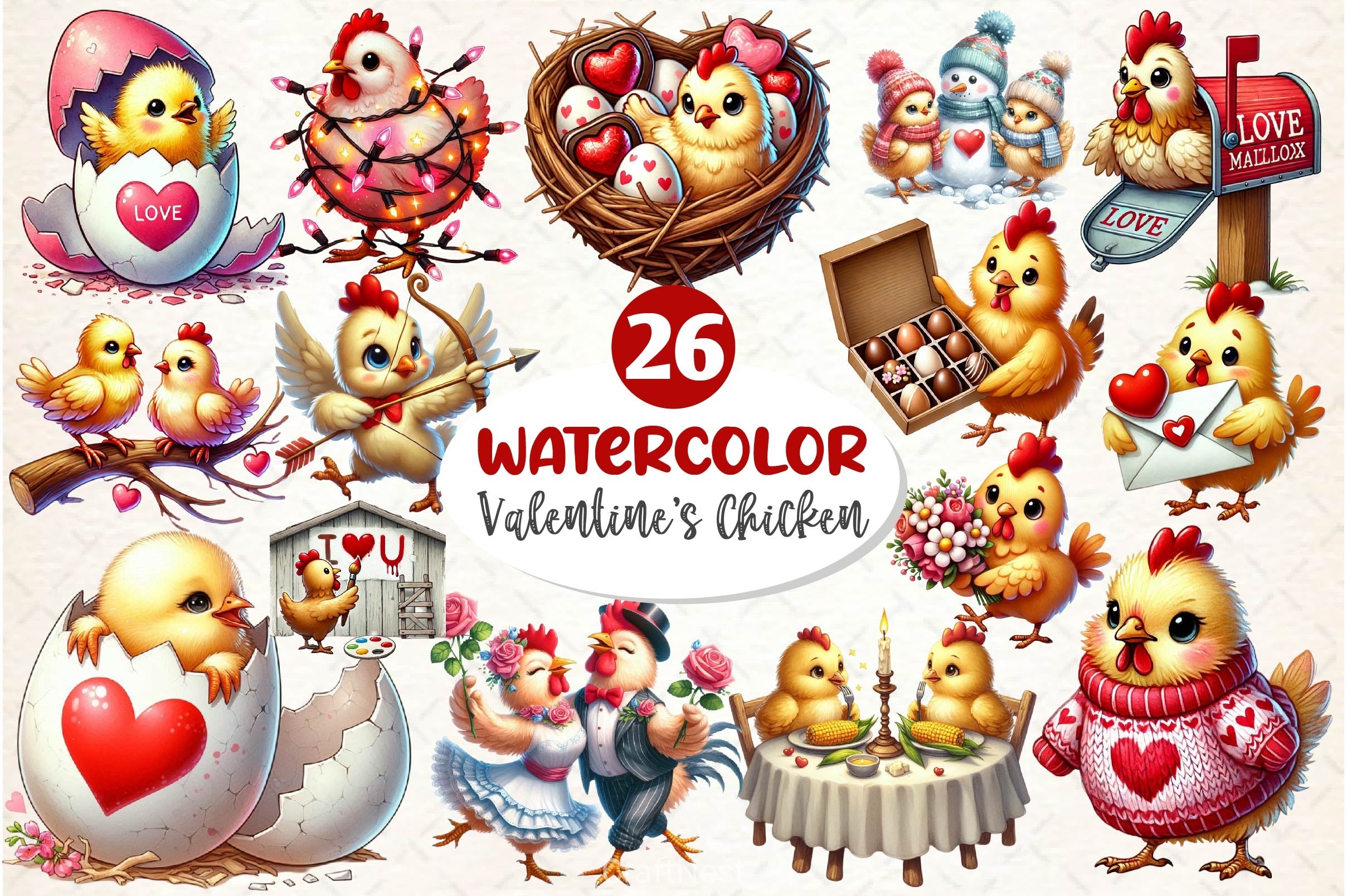 Valentines Day Chicken Clipart Bundle - CraftNest - Digital Crafting and Art