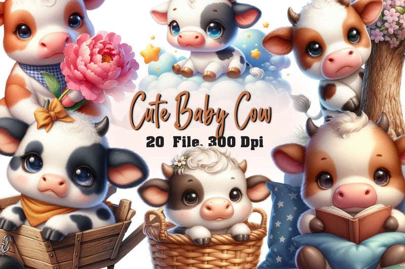 Cute Baby Cow Clipart Bundle - CraftNest - Digital Crafting and Art