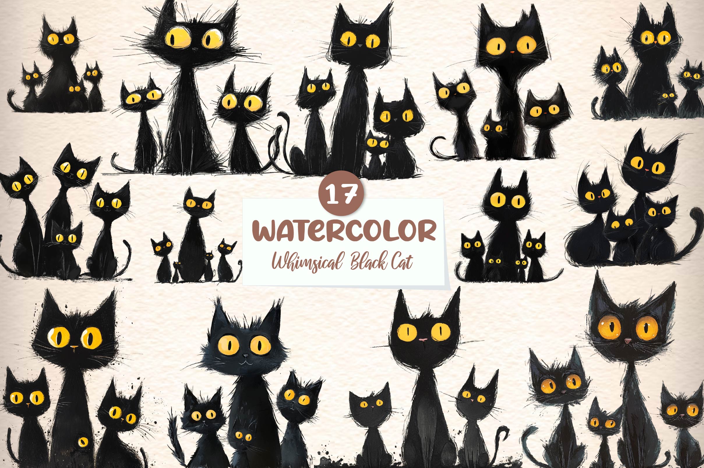 Whimsical Black Cat Clipart Bundle 1 - CraftNest - Digital Crafting and Art