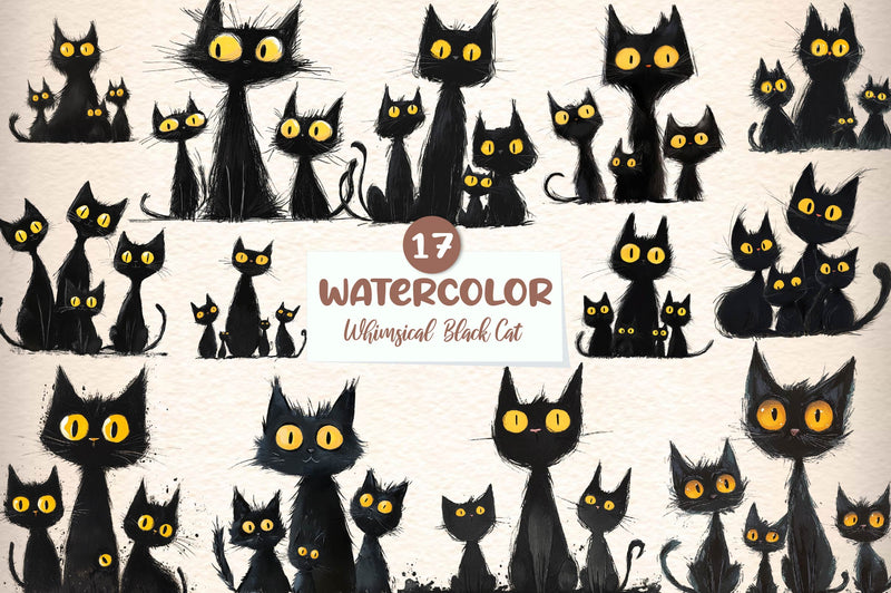 Whimsical Black Cat Clipart Bundle 1 - CraftNest - Digital Crafting and Art