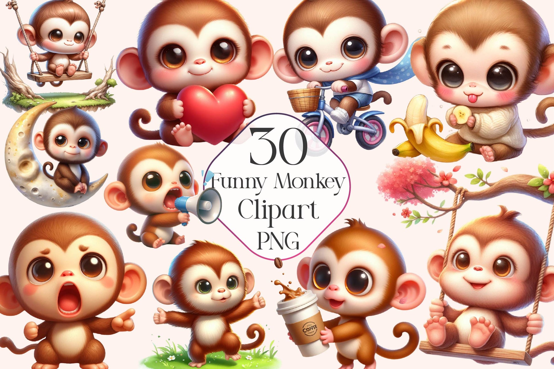 Funny Monkey Clipart Bundle 1 - CraftNest - Digital Crafting and Art