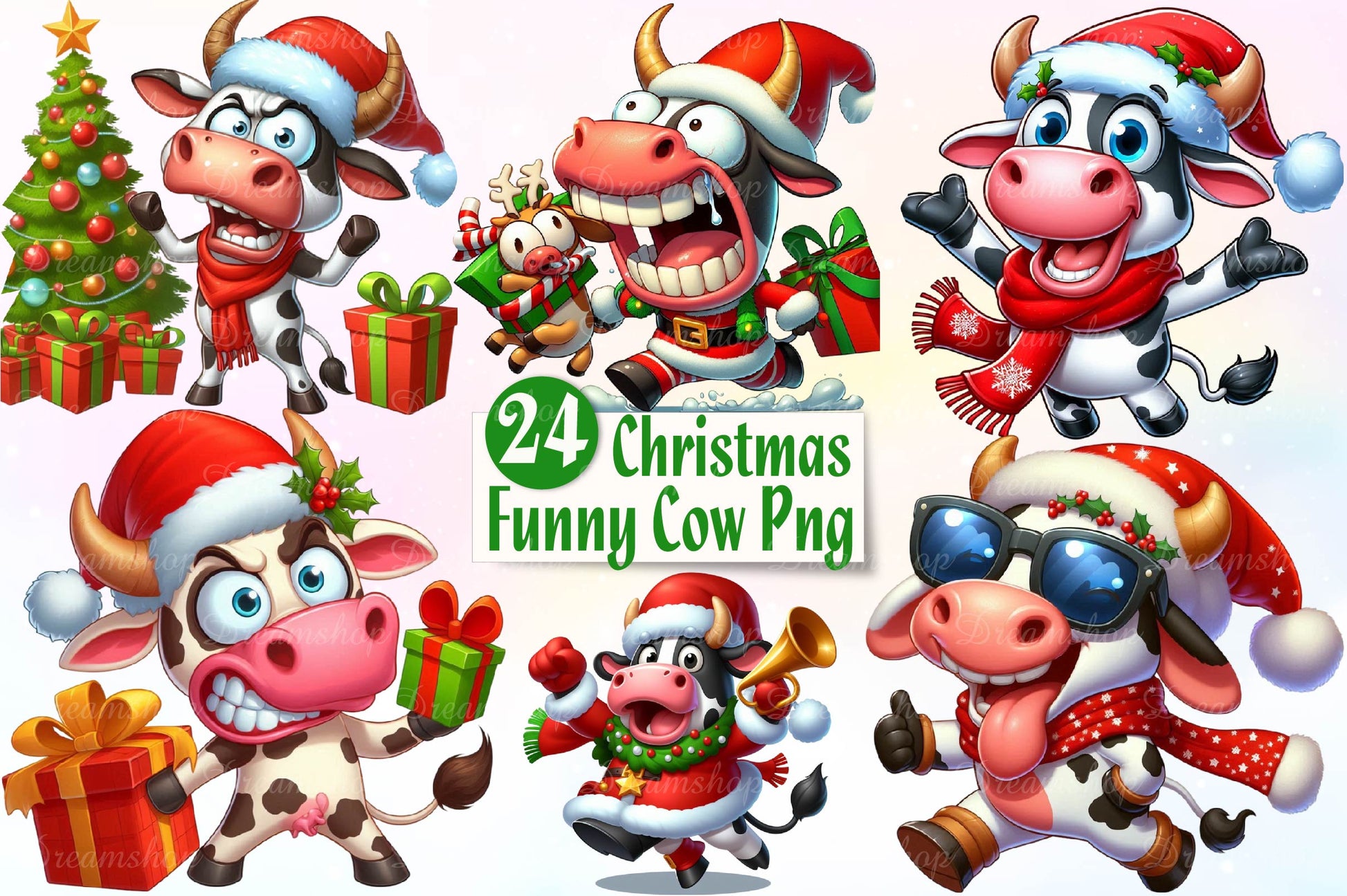 Funny Christmas Cow Clipart Bundle - CraftNest - Digital Crafting and Art