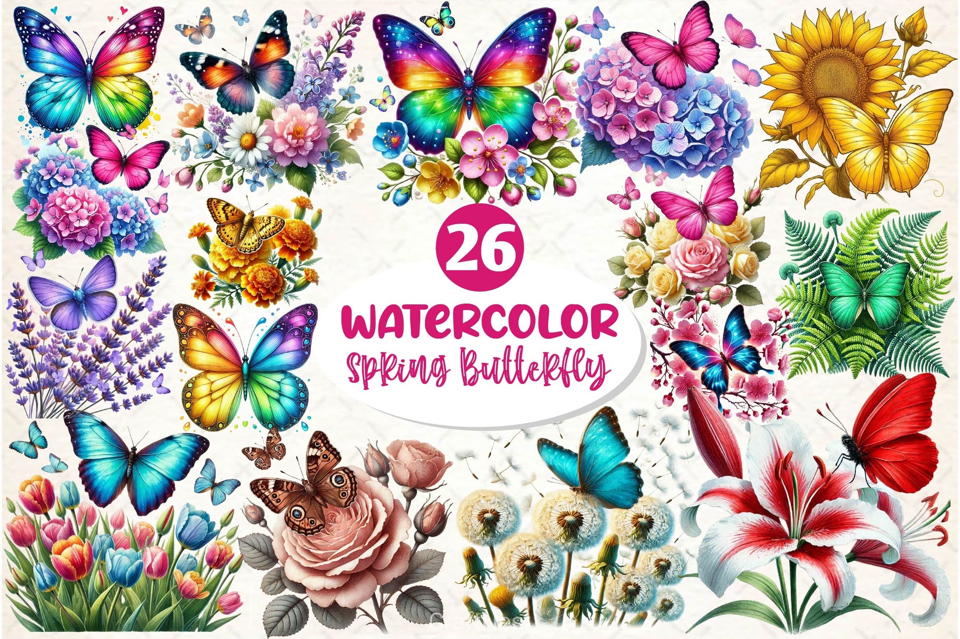 Spring Butterfly Flower Clipart Bundle - CraftNest - Digital Crafting and Art