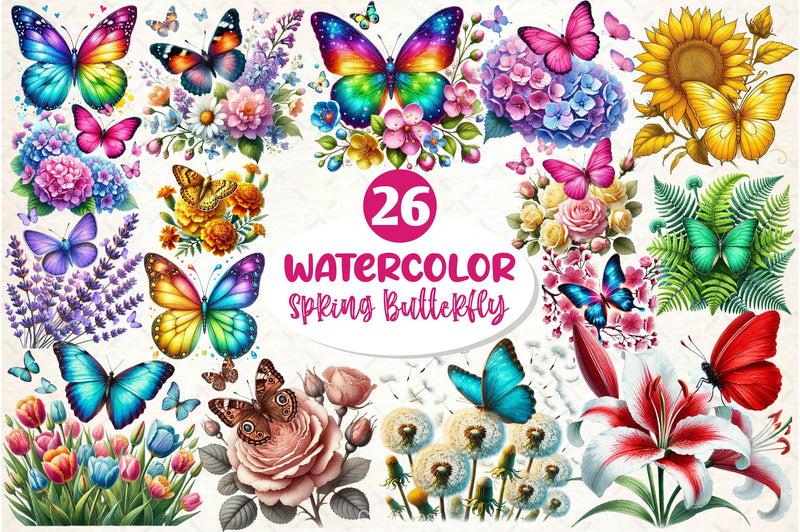 Spring Butterfly Flower Clipart Bundle - CraftNest - Digital Crafting and Art