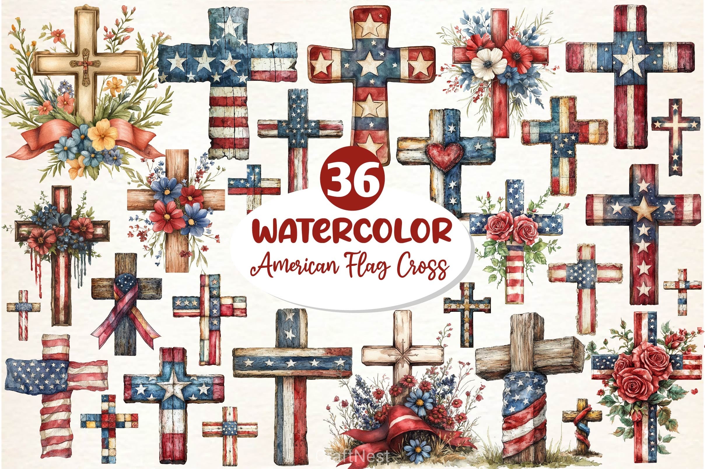Vintage American Flag Cross Clipart Bundle - CraftNest - Digital Crafting and Art