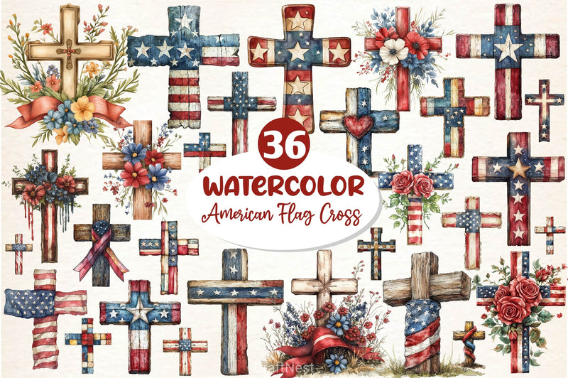 Vintage American Flag Cross Clipart Bundle - CraftNest - Digital Crafting and Art