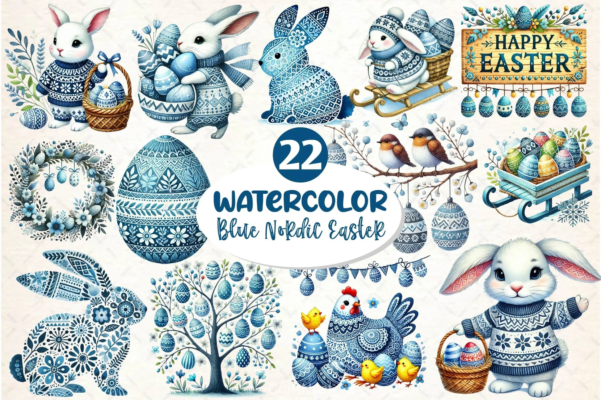 Blue Nordic Easter Clipart Bundle 2 - CraftNest - Digital Crafting and Art