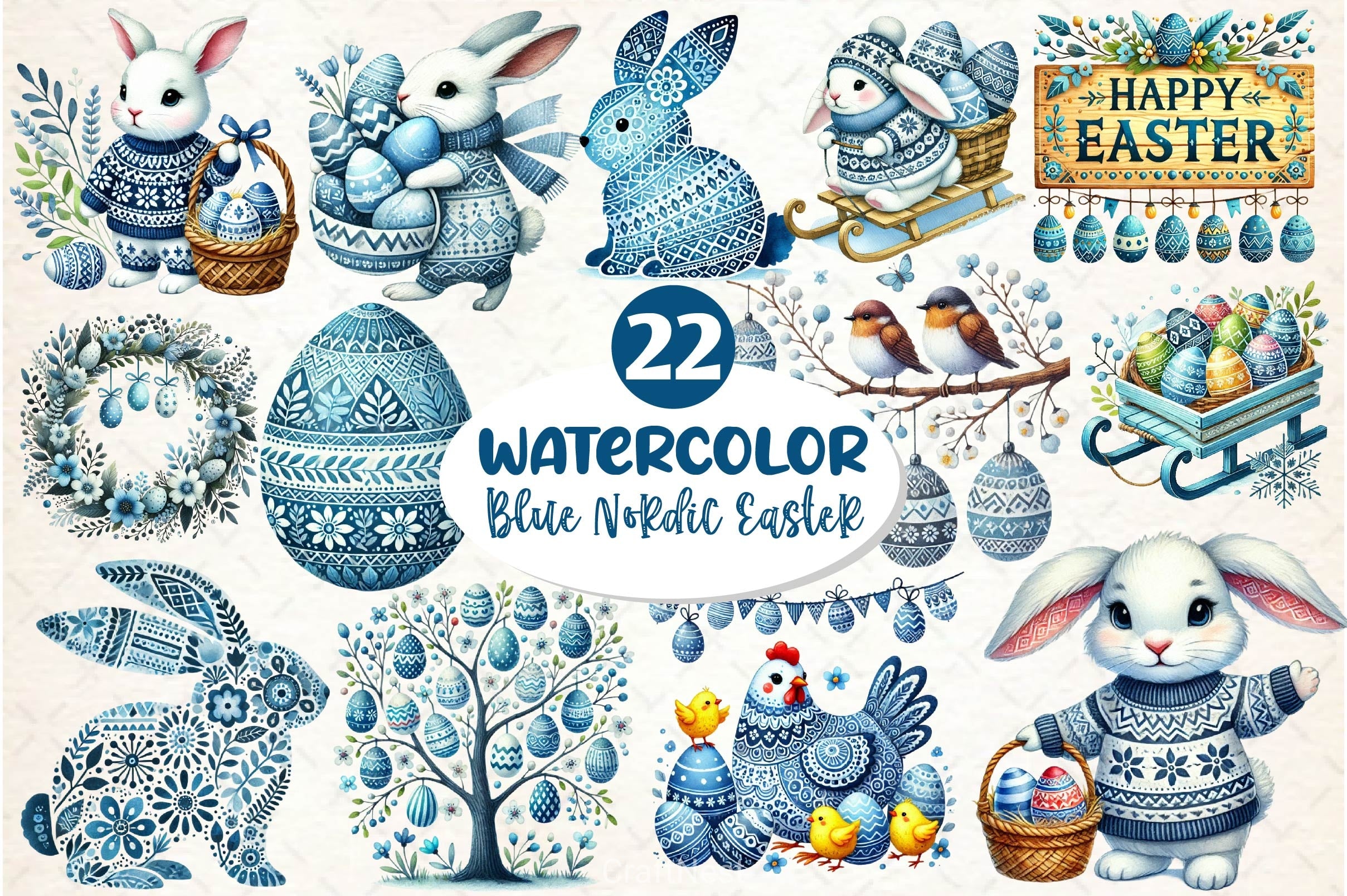 Blue Nordic Easter Clipart Bundle 2 - CraftNest - Digital Crafting and Art