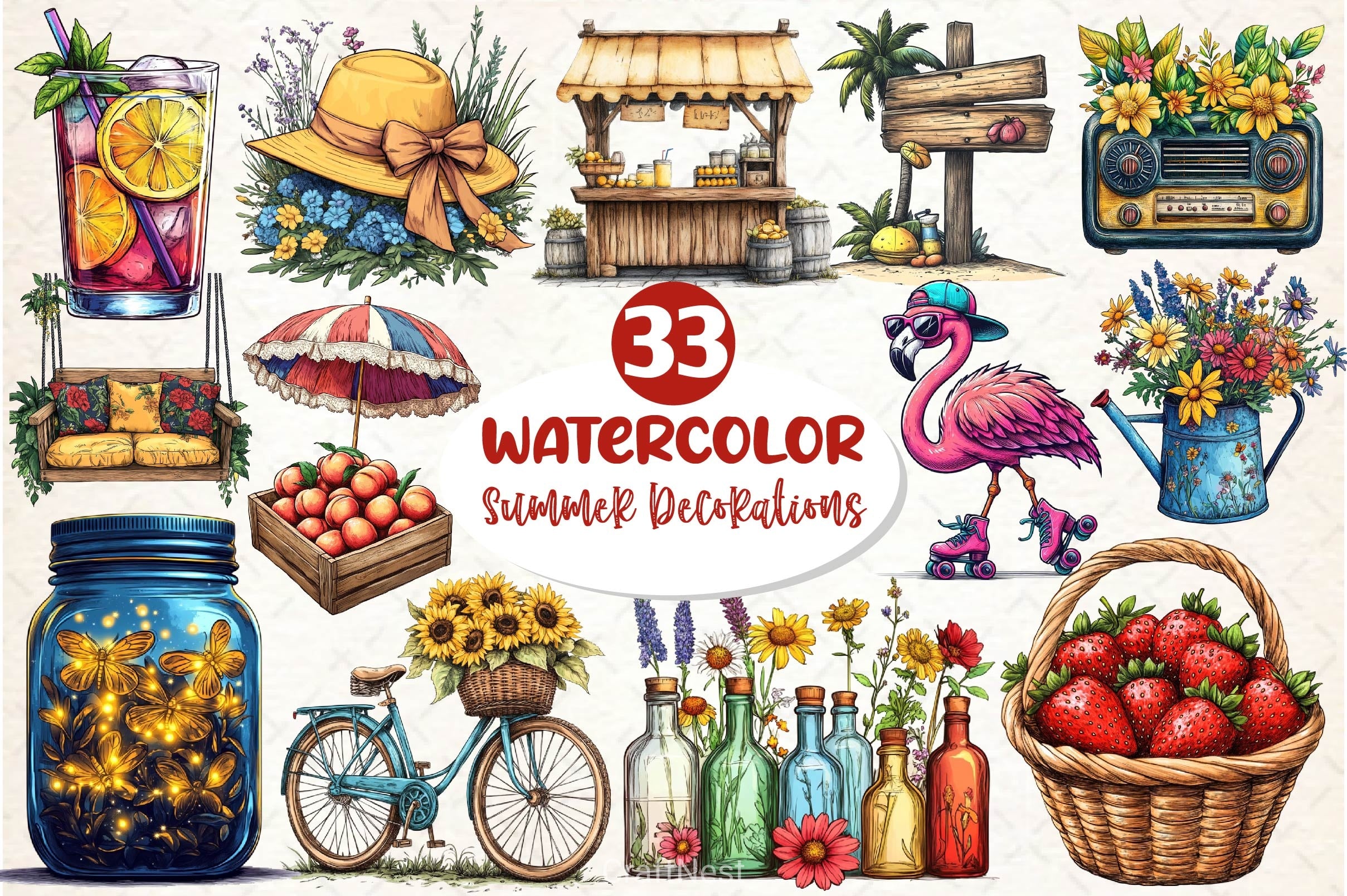 Vintage Summer Decorations Clipart Bundle 2 - CraftNest - Digital Crafting and Art