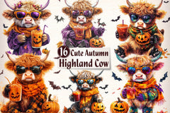 Cute Autumn Highland Cow Clipart Bundle - CraftNest - Digital Crafting and Art