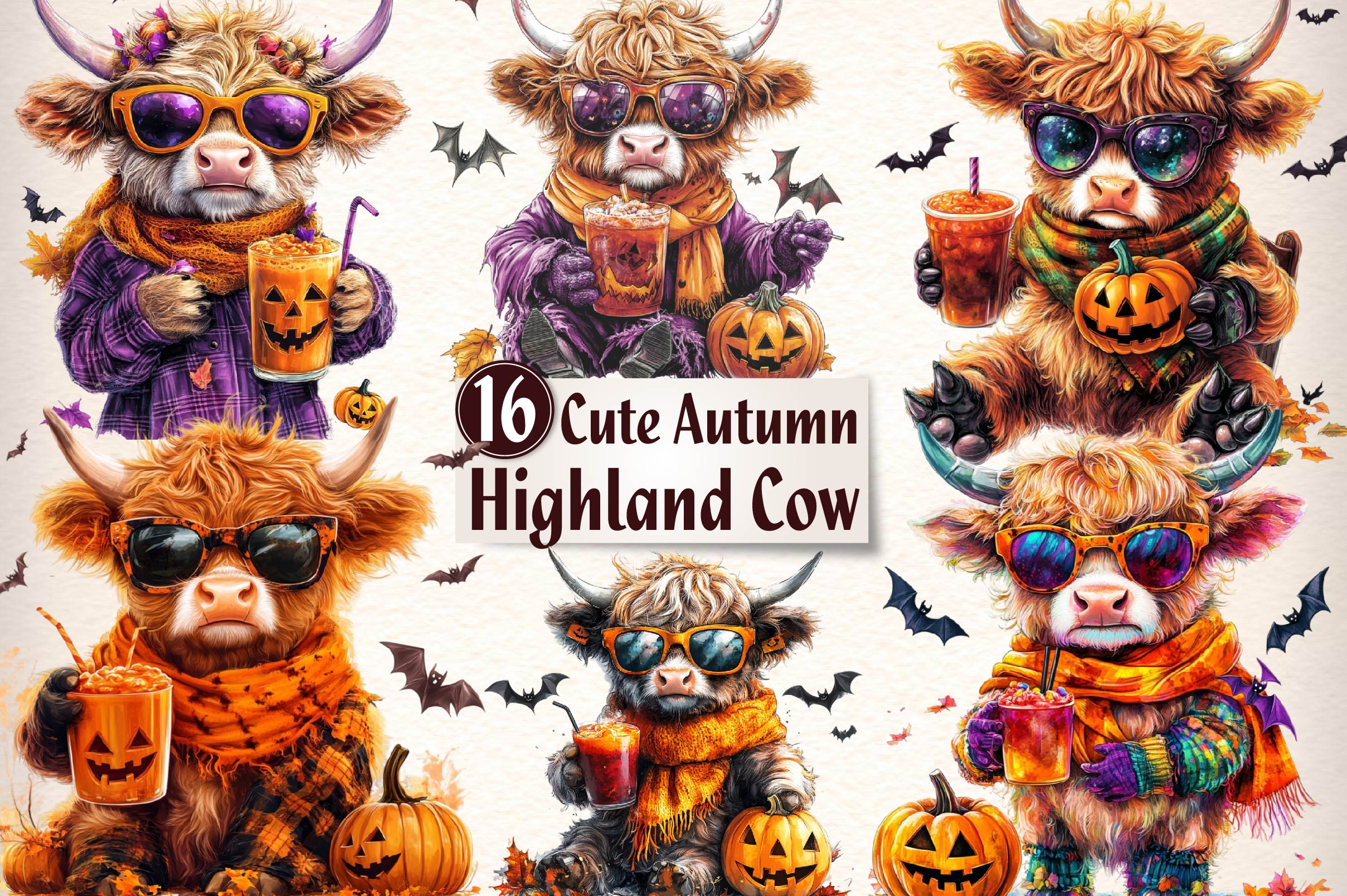 Cute Autumn Highland Cow Clipart Bundle - CraftNest - Digital Crafting and Art