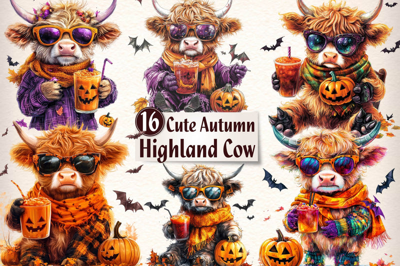 Cute Autumn Highland Cow Clipart Bundle - CraftNest - Digital Crafting and Art
