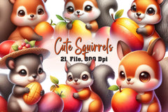 Cute Squirrels Clipart Bundle - CraftNest - Digital Crafting and Art
