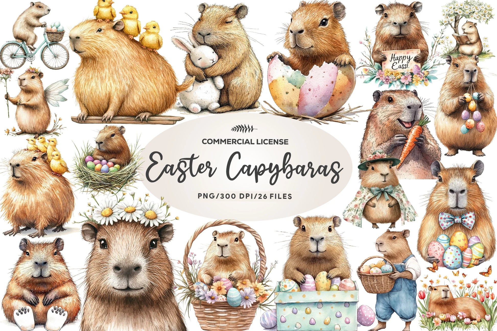 Hoppy Easter Capybaras Clipart Bundle - CraftNest - Digital Crafting and Art