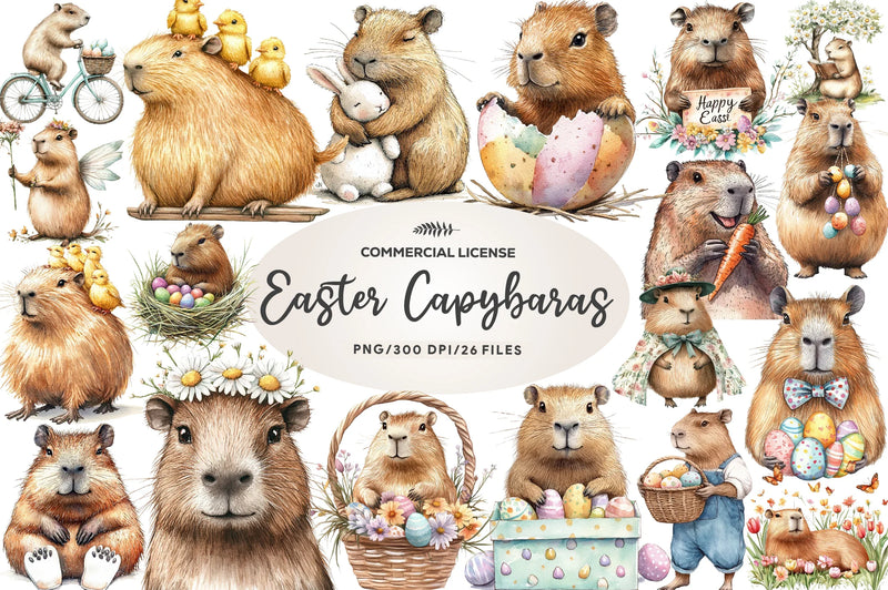 Hoppy Easter Capybaras Clipart Bundle - CraftNest - Digital Crafting and Art