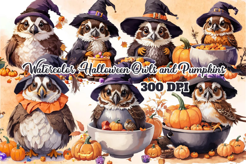Halloween Owls And Pumpkins Clipart Bundle - CraftNest - Digital Crafting and Art